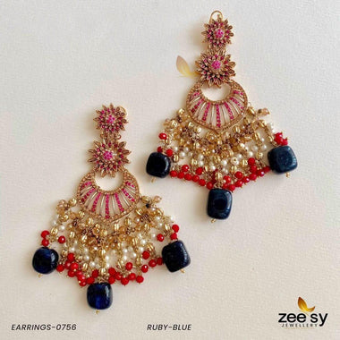 EARRINGS-0756 Ruby-Blue Earrings - Zeesy Jewellery Pakistan | Premium Artificial & Imitation Jewellery