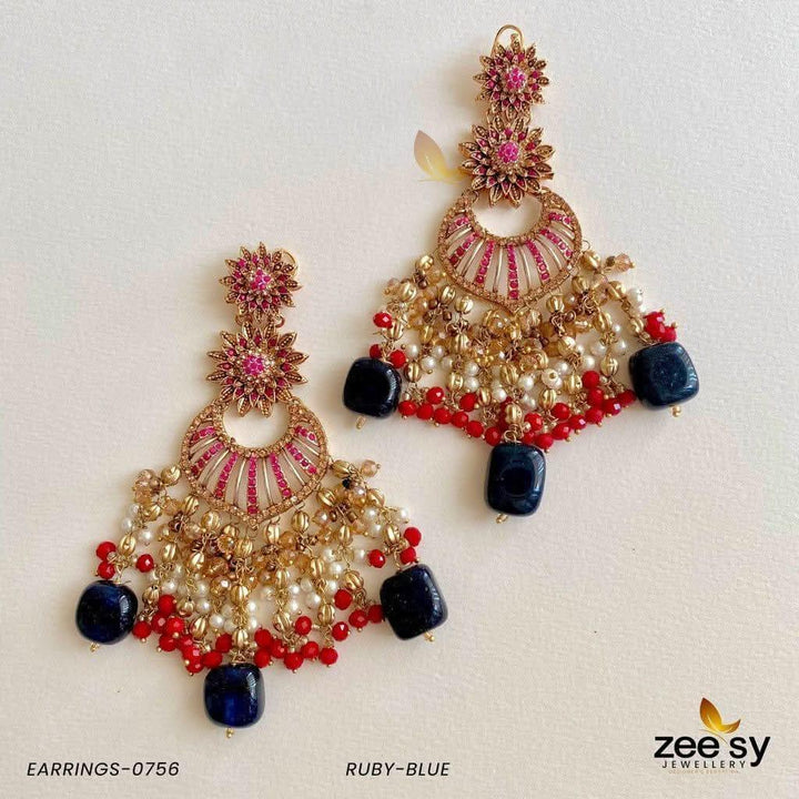 EARRINGS-0756 Ruby-Blue Earrings - Zeesy Jewellery Pakistan | Premium Artificial & Imitation Jewellery