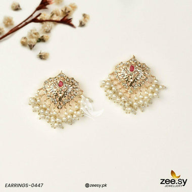Hyderabadi Pearl Drop Earrings Red Earrings - Zeesy Jewellery Pakistan | Premium Artificial & Imitation Jewellery