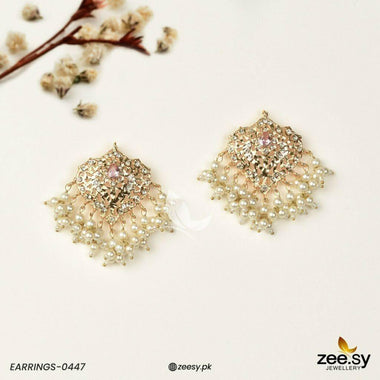 Hyderabadi Pearl Drop Earrings Pink Earrings - Zeesy Jewellery Pakistan | Premium Artificial & Imitation Jewellery