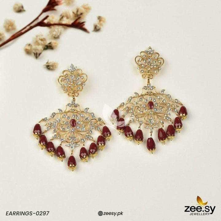 EARRINGS-0297 Red Earrings - Zeesy Jewellery Pakistan | Premium Artificial & Imitation Jewellery