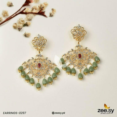 EARRINGS-0297 Pista Center Stone Red Earrings - Zeesy Jewellery Pakistan | Premium Artificial & Imitation Jewellery