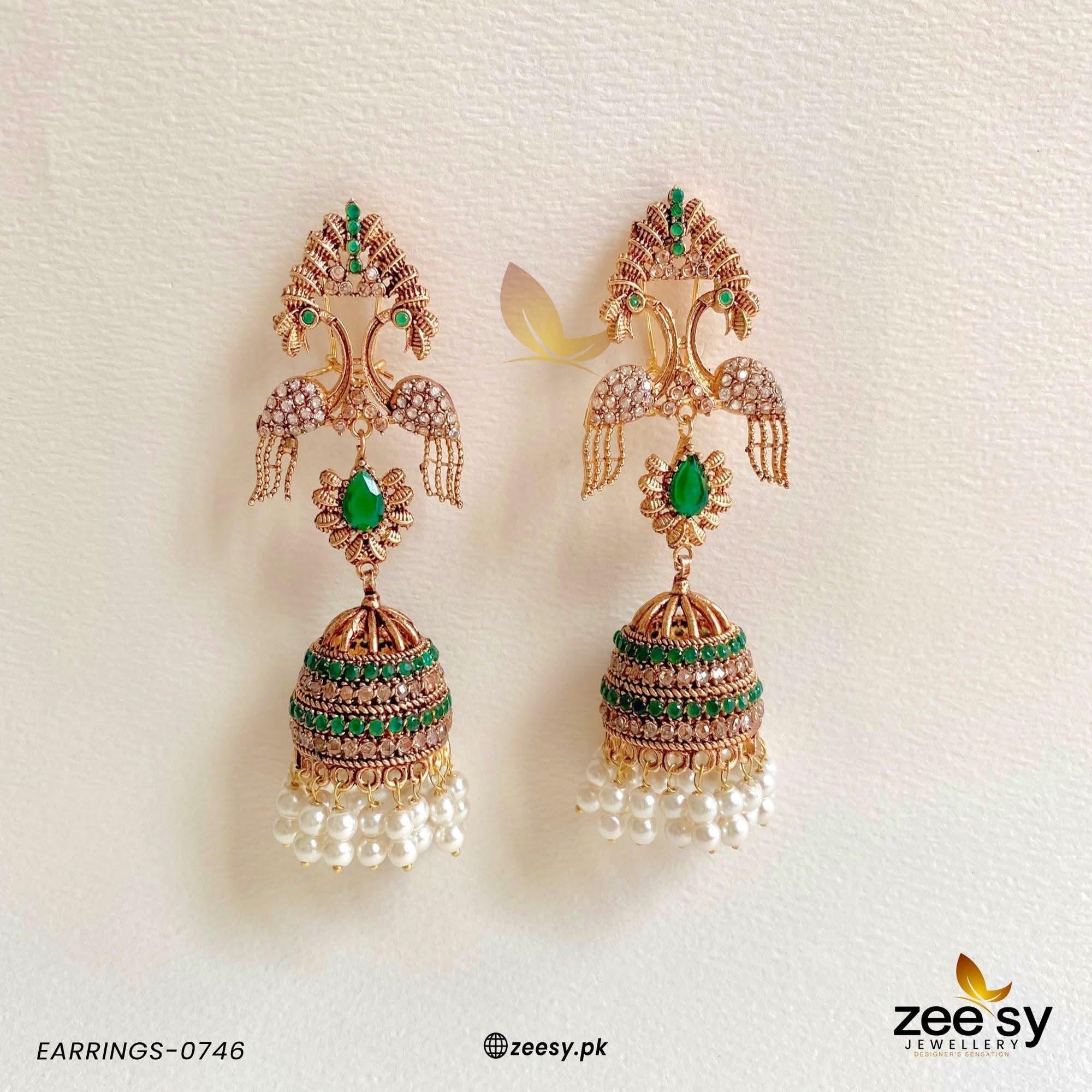 EARRINGS-0746 Green Earrings - Zeesy Jewellery Pakistan | Premium Artificial & Imitation Jewellery
