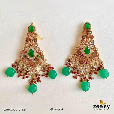 EARRINGS-0760 Red & Green Earrings - Zeesy Jewellery Pakistan | Premium Artificial & Imitation Jewellery