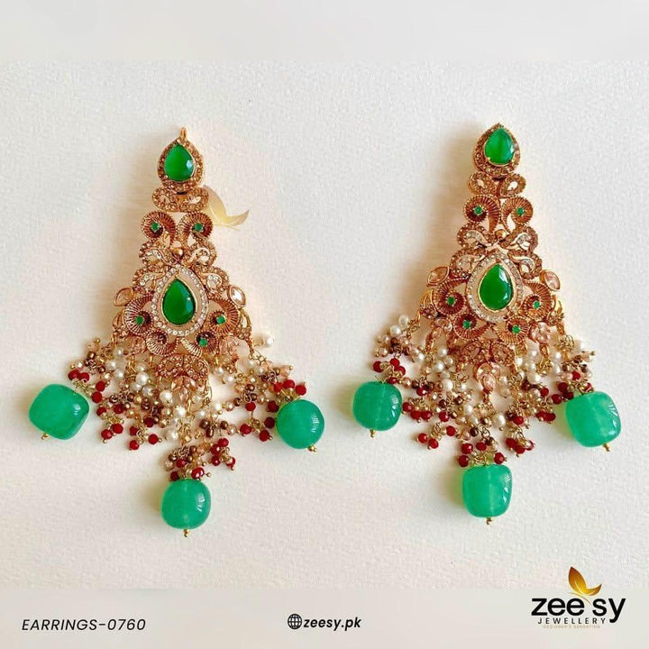 EARRINGS-0760 Red & Green Earrings - Zeesy Jewellery Pakistan | Premium Artificial & Imitation Jewellery
