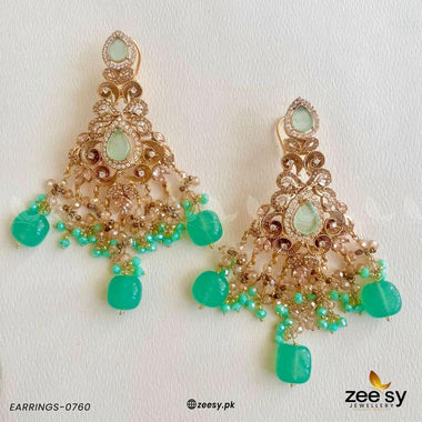 EARRINGS-0760 Mint Green Earrings - Zeesy Jewellery Pakistan | Premium Artificial & Imitation Jewellery