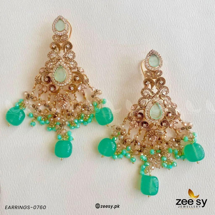 EARRINGS-0760 Mint Green Earrings - Zeesy Jewellery Pakistan | Premium Artificial & Imitation Jewellery