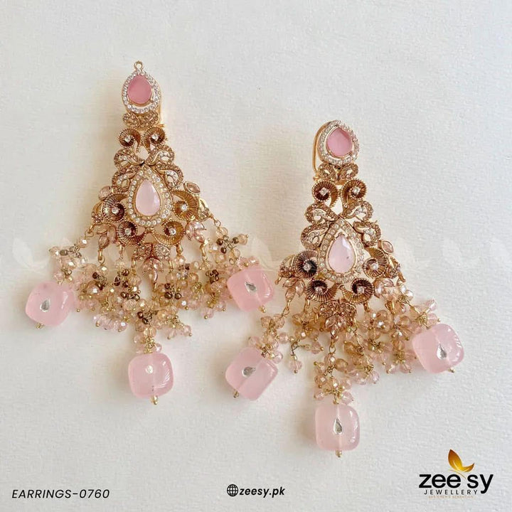 EARRINGS-0760 Pink Earrings - Zeesy Jewellery Pakistan | Premium Artificial & Imitation Jewellery