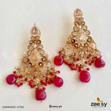 EARRINGS-0760 Red Earrings - Zeesy Jewellery Pakistan | Premium Artificial & Imitation Jewellery