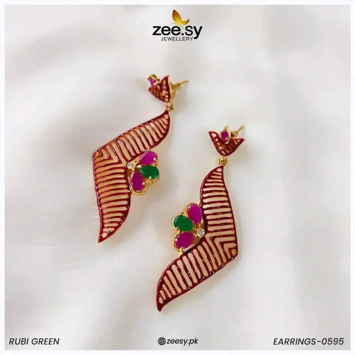 EARRINGS-0595 Rubi Green Earrings - Zeesy Jewellery Pakistan | Premium Artificial & Imitation Jewellery
