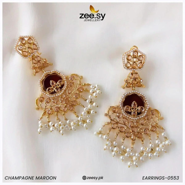 EARRINGS-0553 Champagne Maroon Earrings - Zeesy Jewellery Pakistan | Premium Artificial & Imitation Jewellery