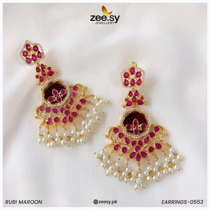 EARRINGS-0553 Rubi Maroon Earrings - Zeesy Jewellery Pakistan | Premium Artificial & Imitation Jewellery
