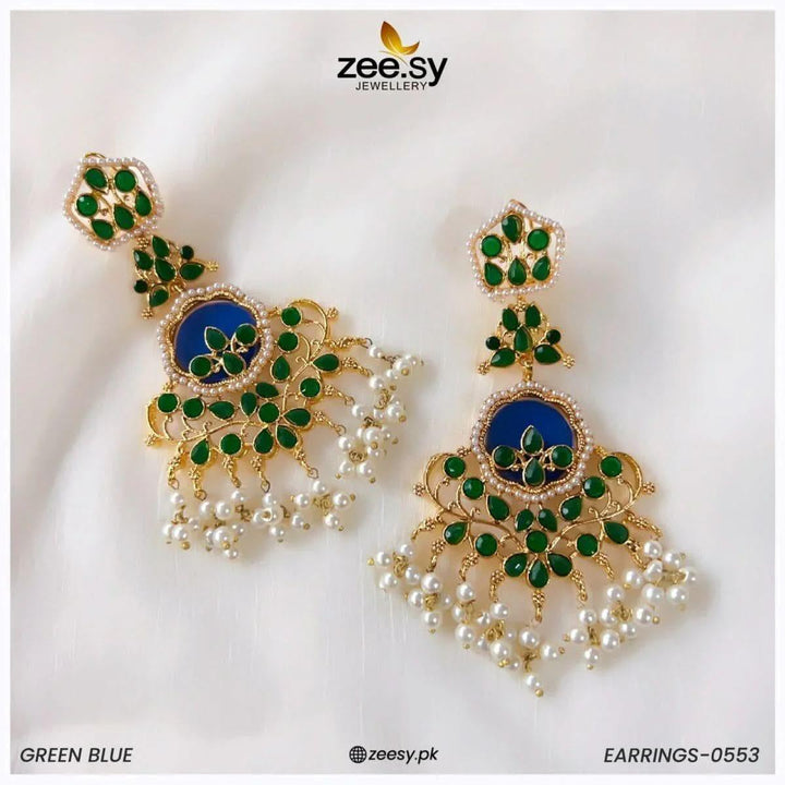 EARRINGS-0553 Green Blue Earrings - Zeesy Jewellery Pakistan | Premium Artificial & Imitation Jewellery
