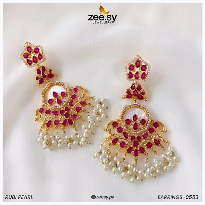 EARRINGS-0553 Rubi Champagne Earrings - Zeesy Jewellery Pakistan | Premium Artificial & Imitation Jewellery