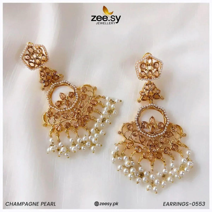 EARRINGS-0553 Champagne Pearl Earrings - Zeesy Jewellery Pakistan | Premium Artificial & Imitation Jewellery