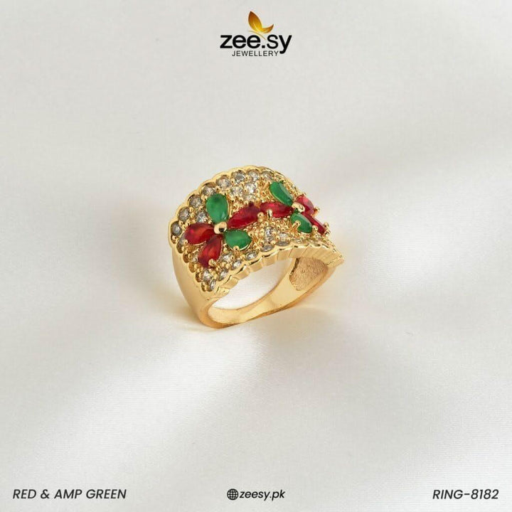 RING-8182 Red & Green Finger Ring - Zeesy Jewellery Pakistan | Premium Artificial & Imitation Jewellery