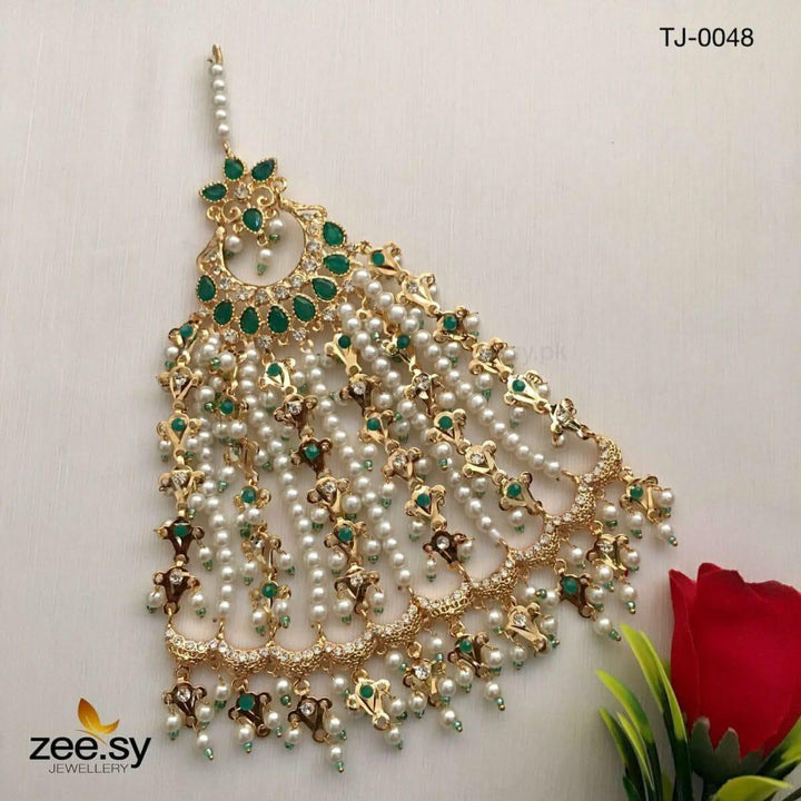 Peacock Gemstone Pearl Jhumar Green jhumar - Zeesy Jewellery Pakistan | Premium Artificial & Imitation Jewellery