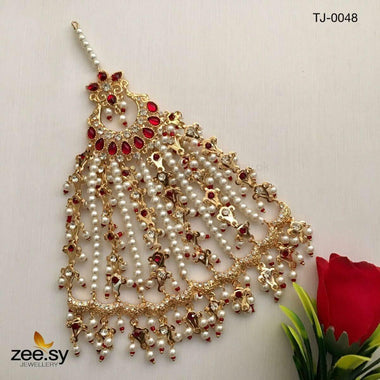 Peacock Gemstone Pearl Jhumar Crystal Maroon jhumar - Zeesy Jewellery Pakistan | Premium Artificial & Imitation Jewellery