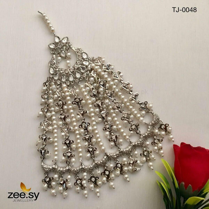 Peacock Gemstone Pearl Jhumar Silver jhumar - Zeesy Jewellery Pakistan | Premium Artificial & Imitation Jewellery