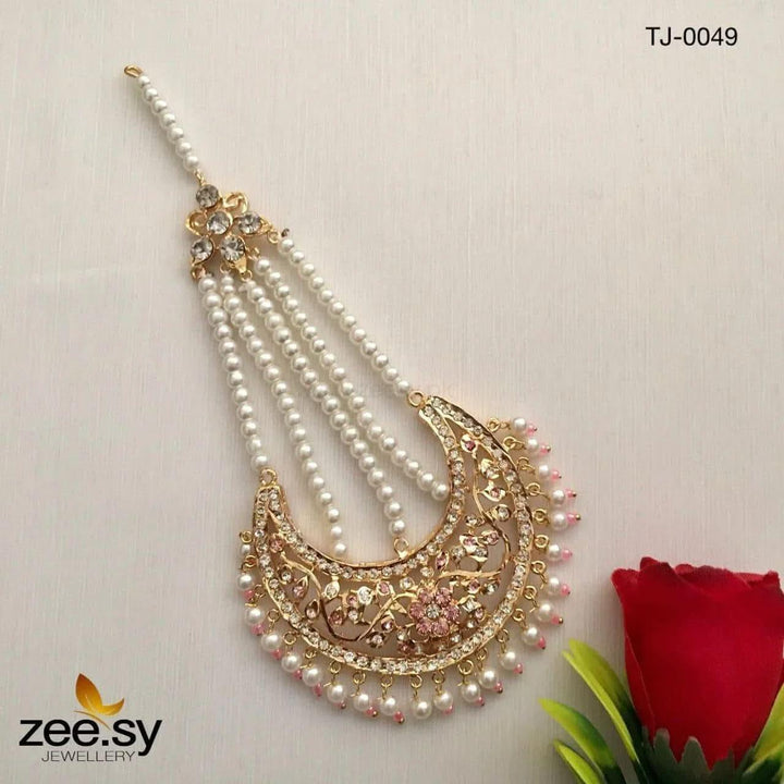 Inshara Pearl Drop Chand Jhumar Pink jhumar - Zeesy Jewellery Pakistan | Premium Artificial & Imitation Jewellery