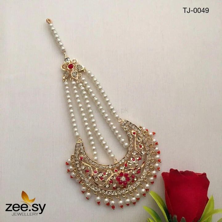 Inshara Pearl Drop Chand Jhumar Red jhumar - Zeesy Jewellery Pakistan | Premium Artificial & Imitation Jewellery