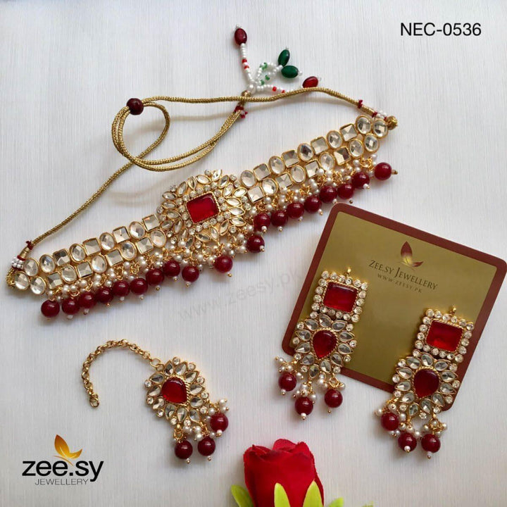 KUNDAN NECKLACE - 0536 Red Necklace Sets - Zeesy Jewellery Pakistan | Premium Artificial & Imitation Jewellery