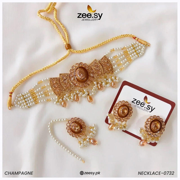 NECKLACE-0732 Champagne Necklace Sets - Zeesy Jewellery Pakistan | Premium Artificial & Imitation Jewellery