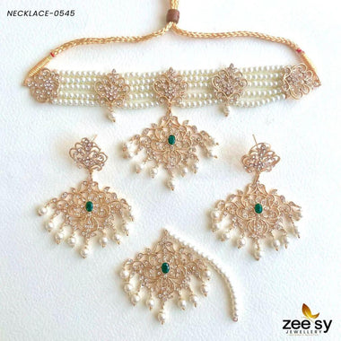SUNFLOWER NECKLACE-0545 Green Necklace Sets - Zeesy Jewellery Pakistan | Premium Artificial & Imitation Jewellery