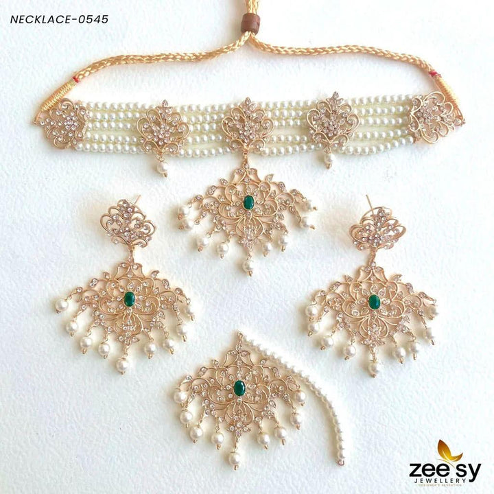 SUNFLOWER NECKLACE-0545 Green Necklace Sets - Zeesy Jewellery Pakistan | Premium Artificial & Imitation Jewellery