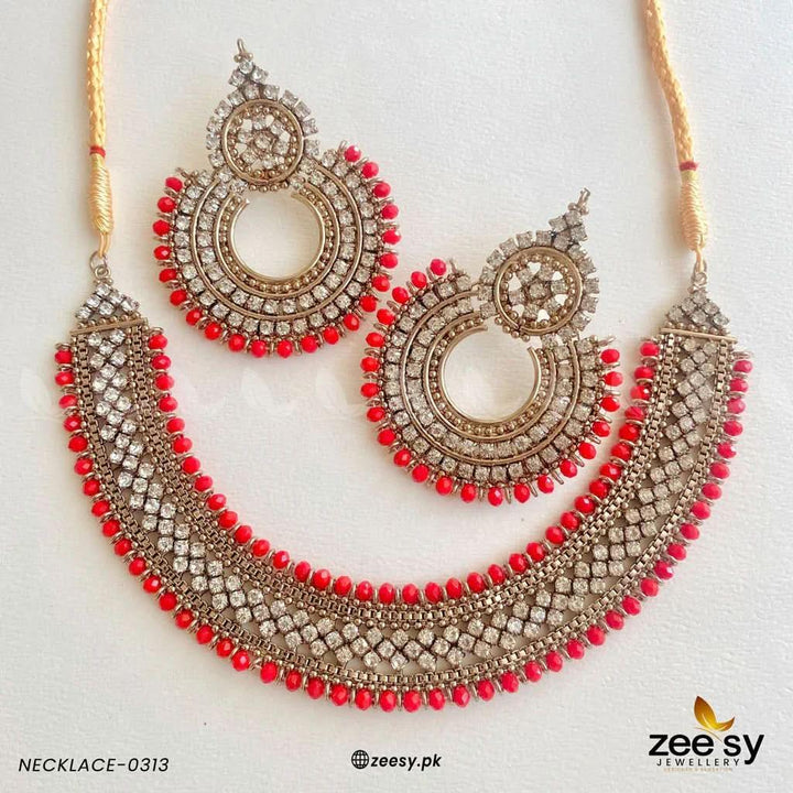 NECKLACE-0313 Red Necklace Sets - Zeesy Jewellery Pakistan | Premium Artificial & Imitation Jewellery