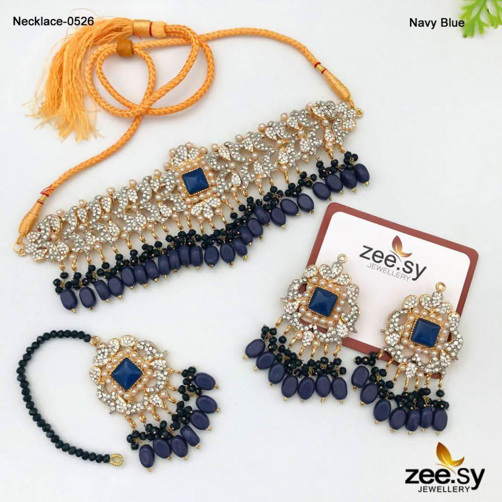 DIAMOND NECKLACE-0526 Navy Blue Necklace Sets - Zeesy Jewellery Pakistan | Premium Artificial & Imitation Jewellery