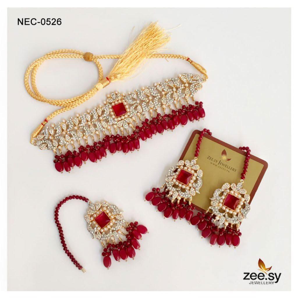 DIAMOND NECKLACE-0526 Red Necklace Sets - Zeesy Jewellery Pakistan | Premium Artificial & Imitation Jewellery