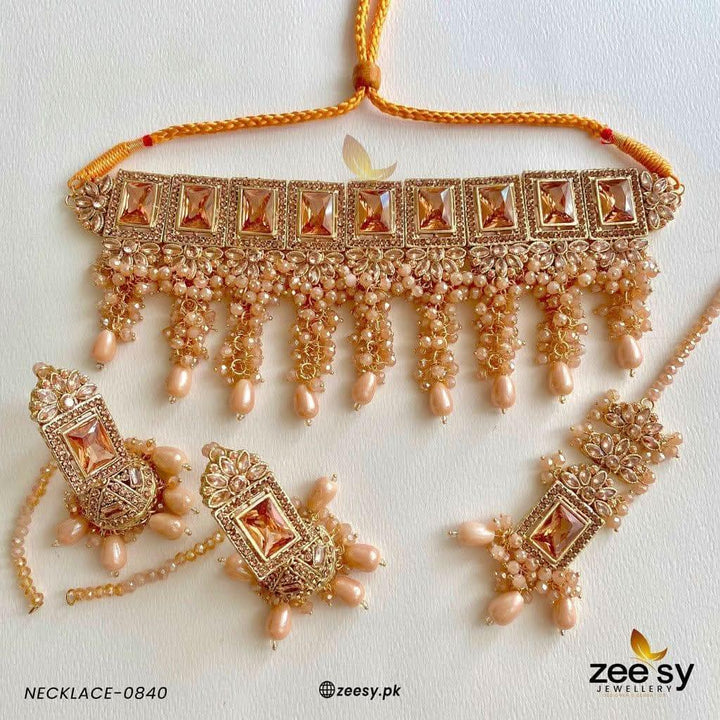 NECKLACE-0840 Champagne Necklace Sets - Zeesy Jewellery Pakistan | Premium Artificial & Imitation Jewellery