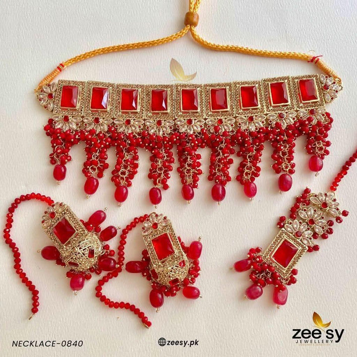 NECKLACE-0840 Red Necklace Sets - Zeesy Jewellery Pakistan | Premium Artificial & Imitation Jewellery