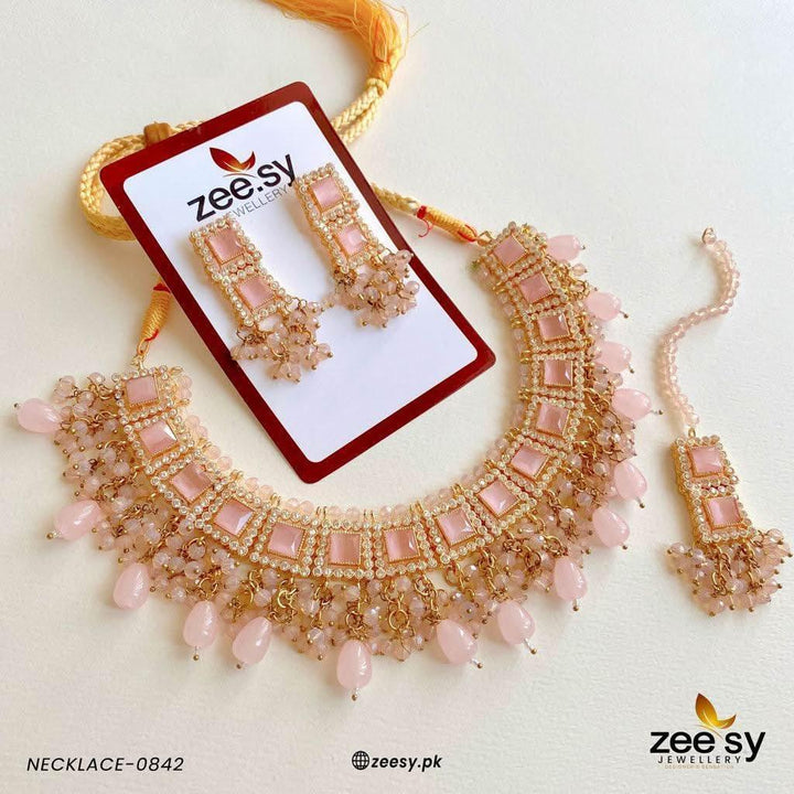 NECKLACE-0842 Pink Necklace Sets - Zeesy Jewellery Pakistan | Premium Artificial & Imitation Jewellery