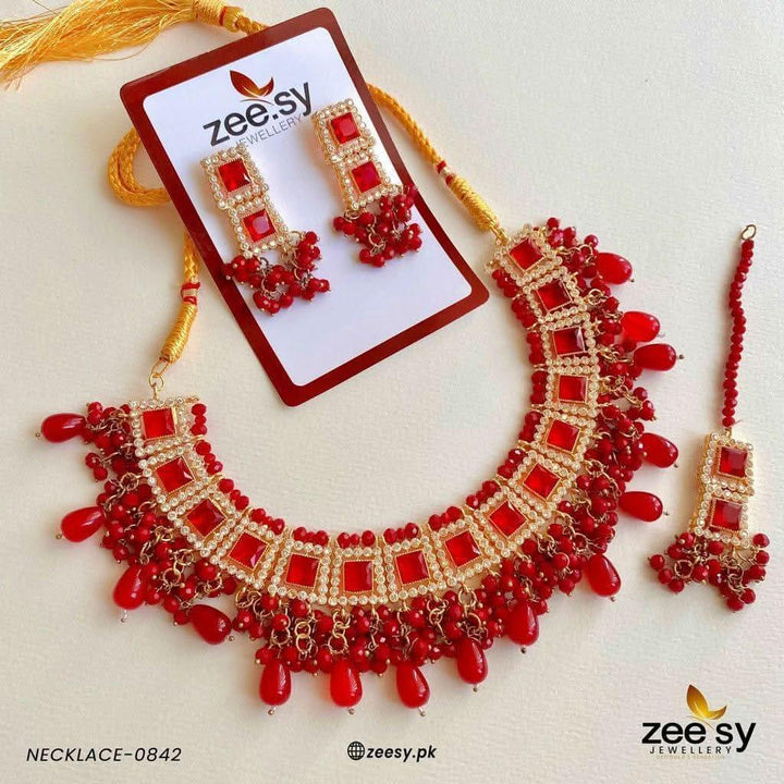 NECKLACE-0842 Red Necklace Sets - Zeesy Jewellery Pakistan | Premium Artificial & Imitation Jewellery