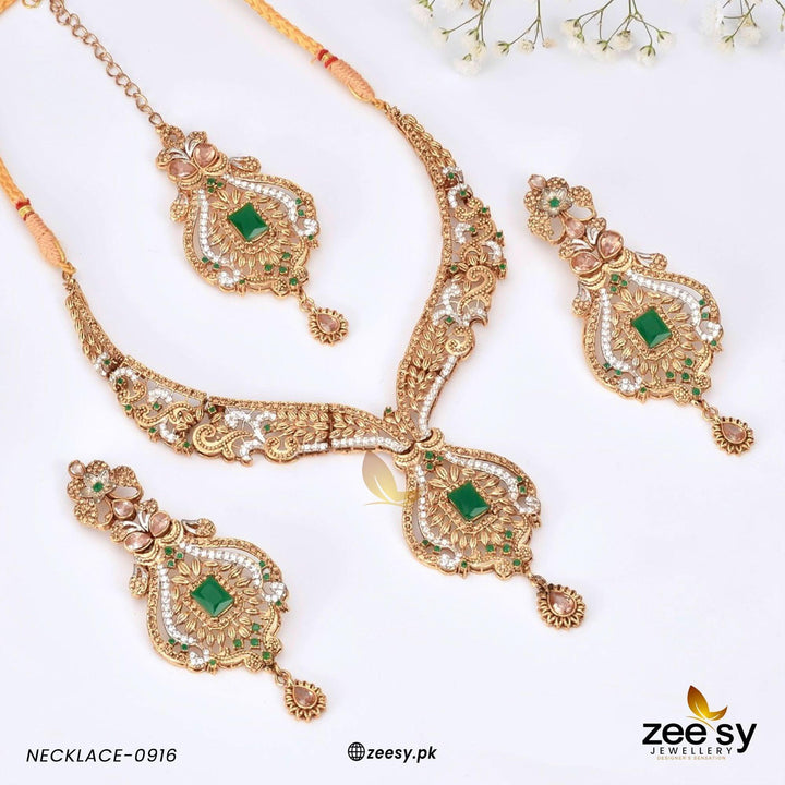 NECKLACE-0916 Green Necklace Sets - Zeesy Jewellery Pakistan | Premium Artificial & Imitation Jewellery