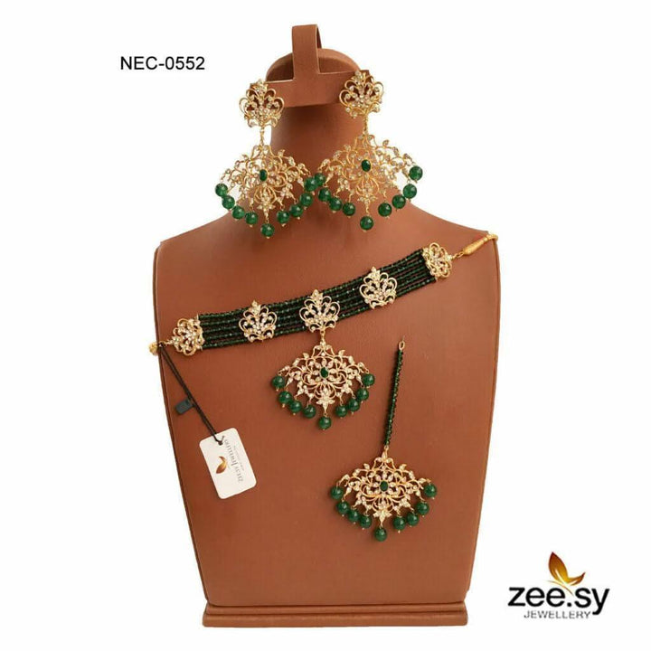 CRYSTAL NECKLACE-0552 Crystal Green Necklace Sets - Zeesy Jewellery Pakistan | Premium Artificial & Imitation Jewellery