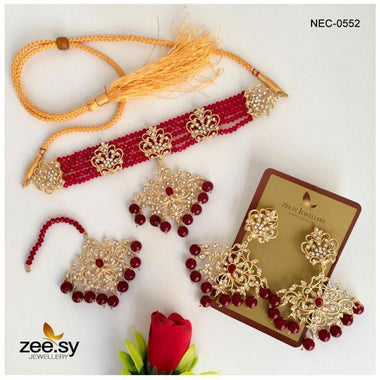 CRYSTAL NECKLACE-0552 Crystal Red Necklace Sets - Zeesy Jewellery Pakistan | Premium Artificial & Imitation Jewellery
