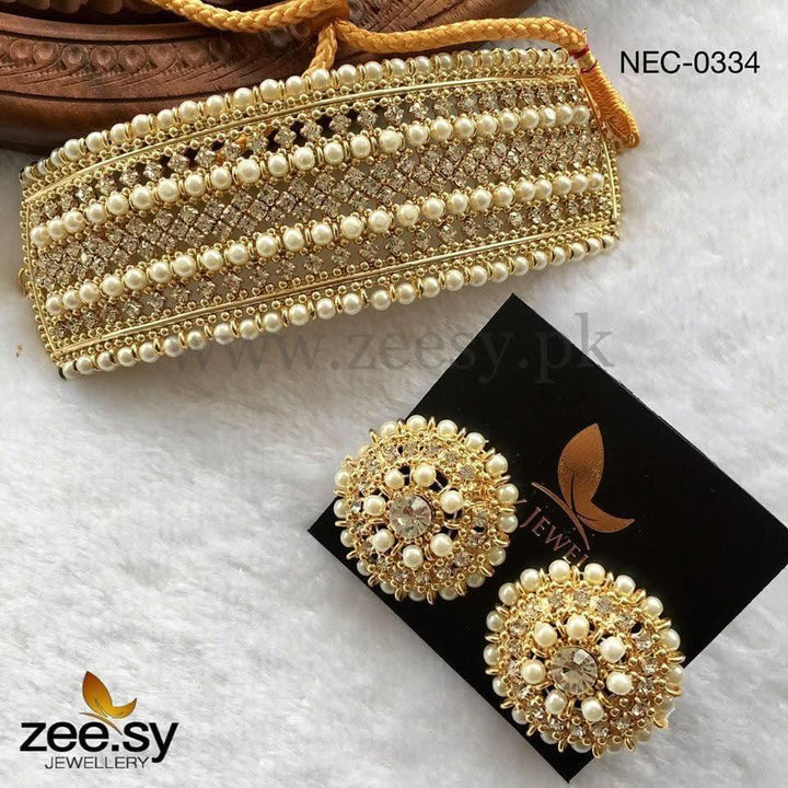 Elegant Beaded Pearl Choker Set Necklace Sets - Zeesy Jewellery Pakistan | Premium Artificial & Imitation Jewellery
