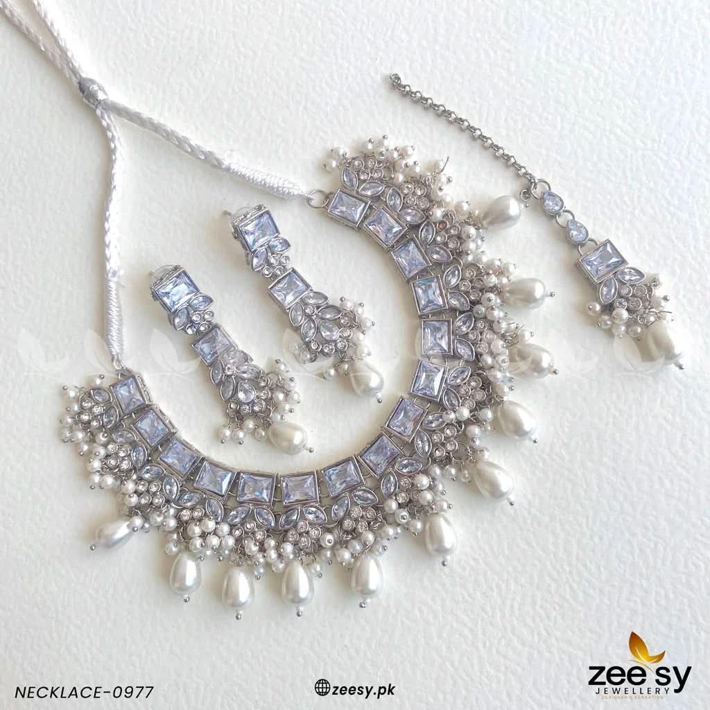NECKLACE-0977 White Necklace Sets - Zeesy Jewellery Pakistan | Premium Artificial & Imitation Jewellery