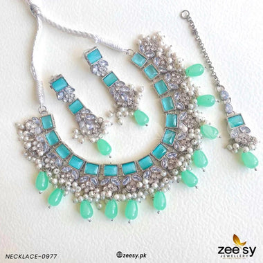 NECKLACE-0977 Mint Green Necklace Sets - Zeesy Jewellery Pakistan | Premium Artificial & Imitation Jewellery