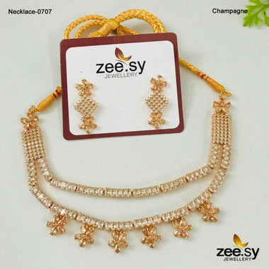 PARTY WEAR NECKLACE-0707 Champagne Necklace Sets - Zeesy Jewellery Pakistan | Premium Artificial & Imitation Jewellery