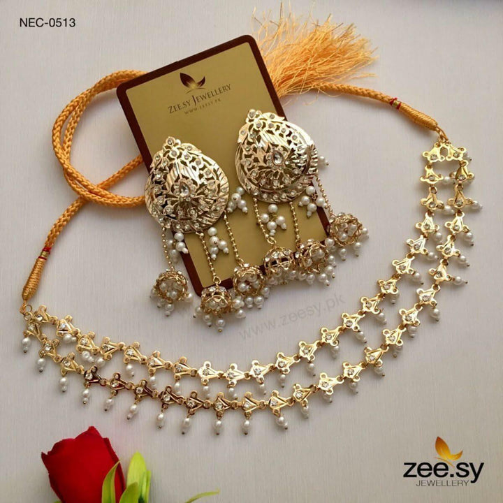 Nauratan Rani Pearl Drop Necklace Set Pearl Necklace Sets - Zeesy Jewellery Pakistan | Premium Artificial & Imitation Jewellery