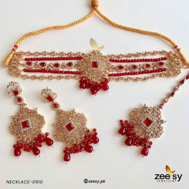NECKLACE-0910 Red Necklace Sets - Zeesy Jewellery Pakistan | Premium Artificial & Imitation Jewellery