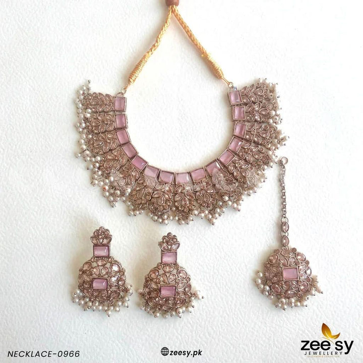 Imperial Heirloom Luxe Bridal Set Pink Necklace Sets - Zeesy Jewellery Pakistan | Premium Artificial & Imitation Jewellery