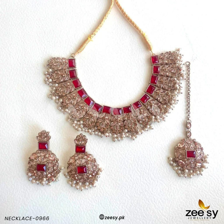 Imperial Heirloom Luxe Bridal Set Red Necklace Sets - Zeesy Jewellery Pakistan | Premium Artificial & Imitation Jewellery