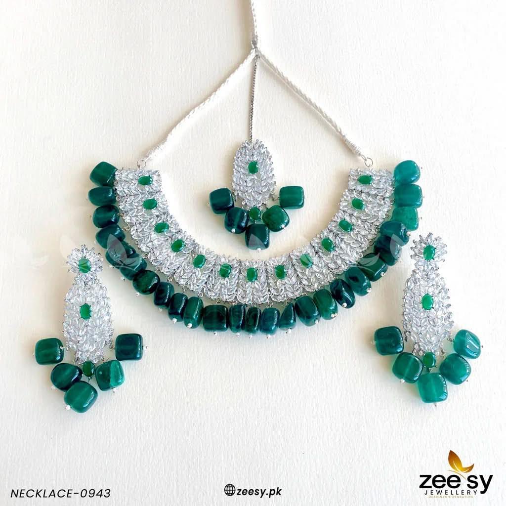 NECKLACE-0943 Emerald Green Necklace Sets - Zeesy Jewellery Pakistan | Premium Artificial & Imitation Jewellery