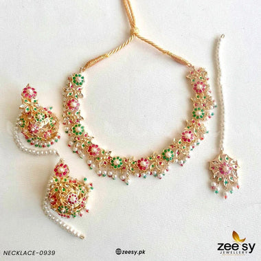 NECKLACE-0939 Red & Green Necklace Sets - Zeesy Jewellery Pakistan | Premium Artificial & Imitation Jewellery