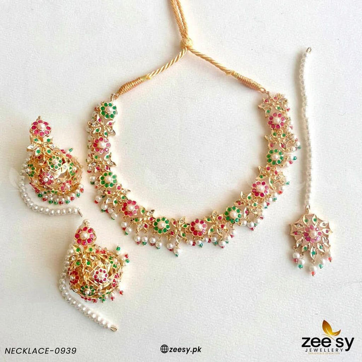 NECKLACE-0939 Red & Green Necklace Sets - Zeesy Jewellery Pakistan | Premium Artificial & Imitation Jewellery